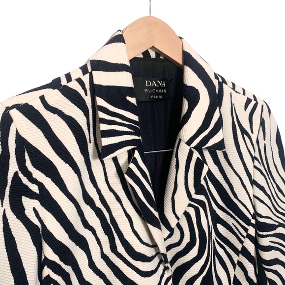 ❌SOLD❌ Dana Buchman Vintage 80s Zebra Print Blazer Shoulder Pads Long Button 12P - Picture 2 of 10